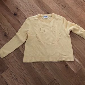 Yellow 27 Miles cashmere smiley face sweater.